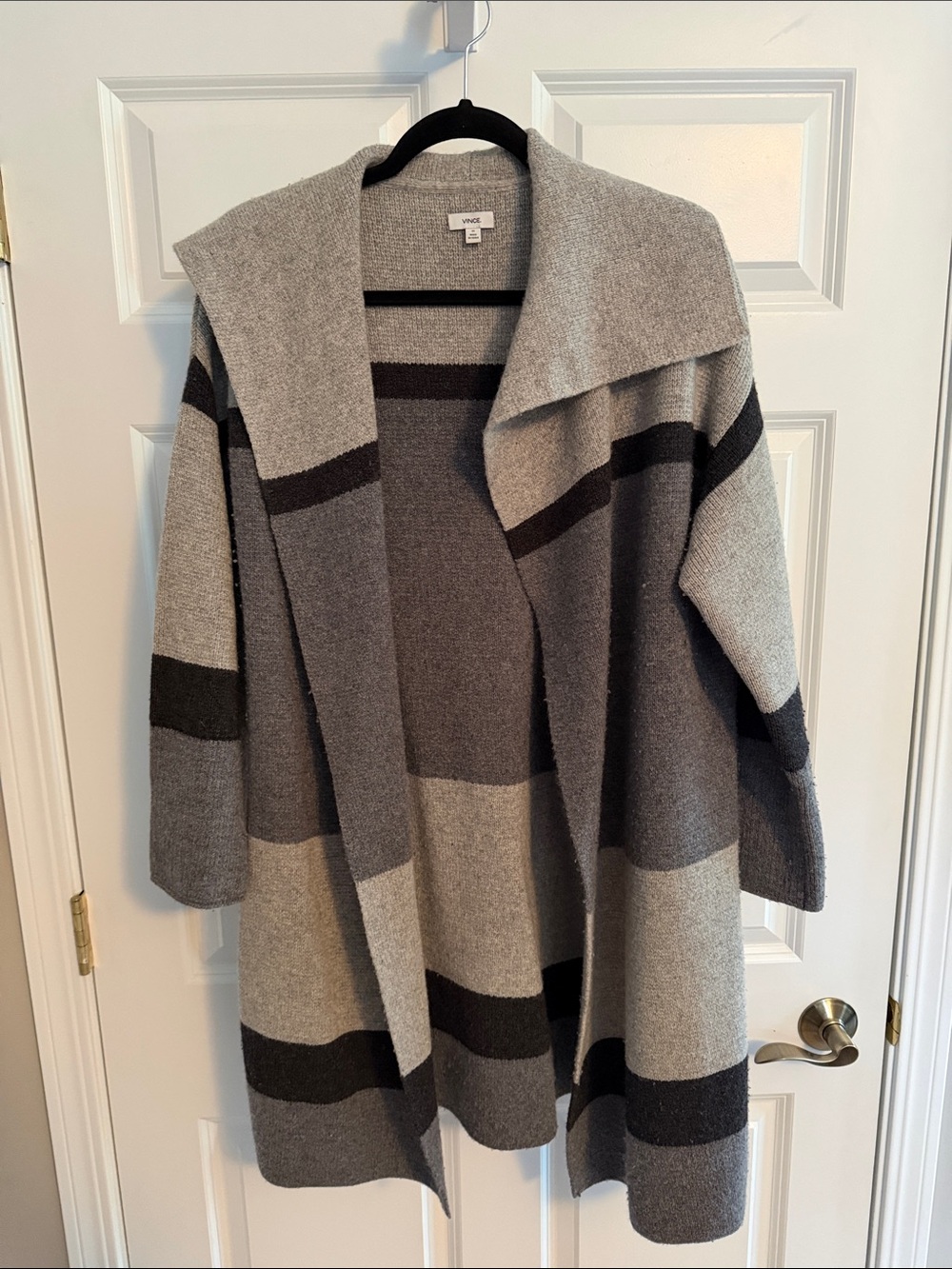 Vince Oversized Gray Striped Women's Sweater Cardigan